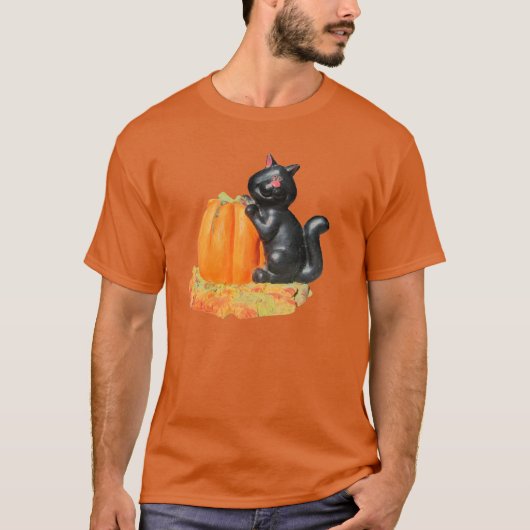Zwarte kat en pompoen t-shirt (Voorkant)
