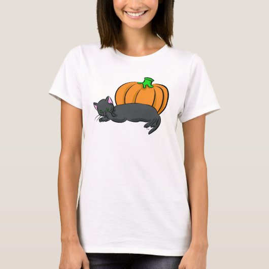 Zwarte kat en pompoen t-shirt (Voorkant)