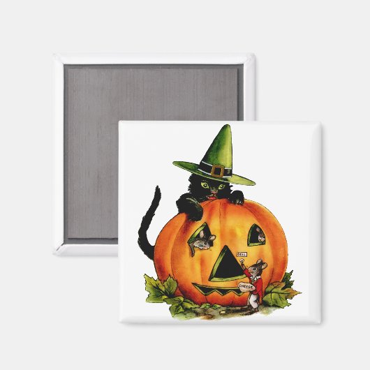  zwarte kat en pompoen vierkante magneet (Voorkant / Achterkant)