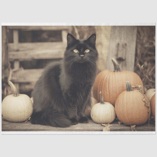 zwarte kat en pompoenen Decoupage Tissuepapier (Voorkant)