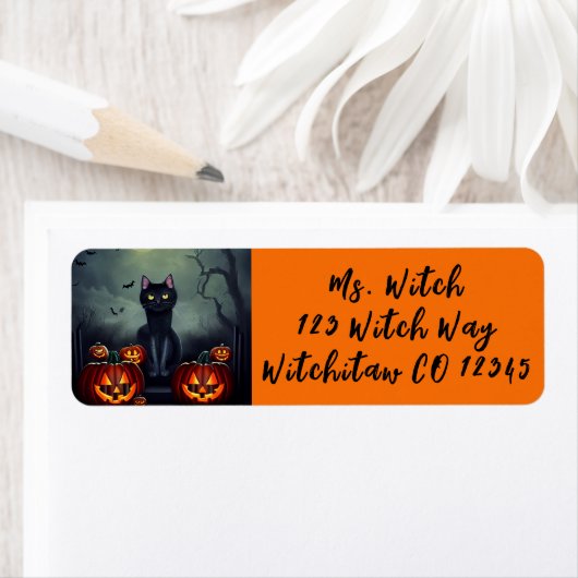 Zwarte kat en pompoenen etiket (Insitu)