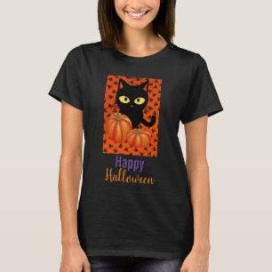 Zwarte Kat en Pompoenen Gelukkig Halloween T-shirt