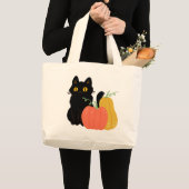 Zwarte kat en pompoenen grote tote bag (Voorkant (product))