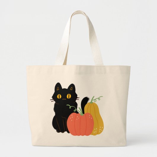 Zwarte kat en pompoenen grote tote bag (Voorkant)
