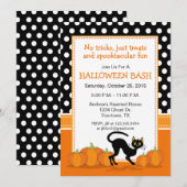 Zwarte kat en pompoenen Halloween Party Uitnodigin Kaart (Voorkant / Achterkant)