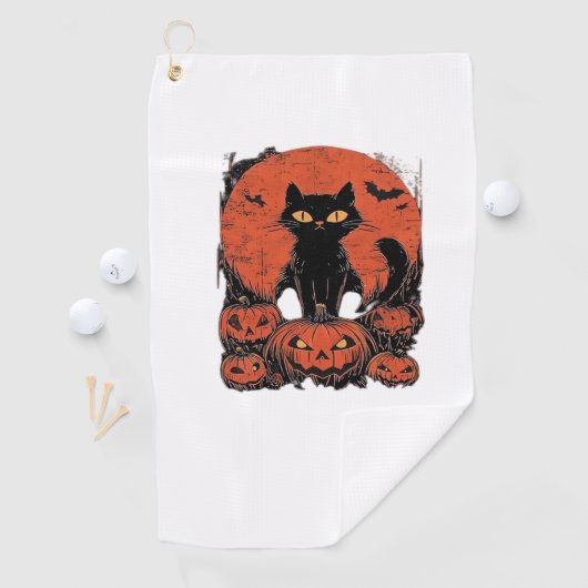 Zwarte kat en pompoenen - Halloween T-shirt Art Cl Golfhanddoek (Insitu)