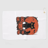 Zwarte kat en pompoenen - Halloween T-shirt Art Cl Golfhanddoek (Horizontaal)