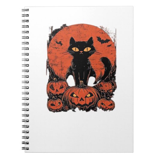 Zwarte kat en pompoenen - Halloween T-shirt Art Cl Notitieboek (Voorkant)