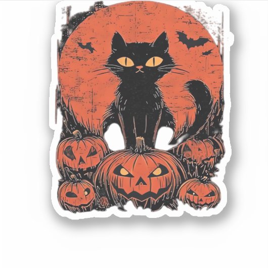 Zwarte kat en pompoenen - Halloween T-shirt Art Cl Sticker (Voorkant)