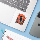Zwarte kat en pompoenen - Halloween T-shirt Art Cl Sticker (Laptop met iPhone)