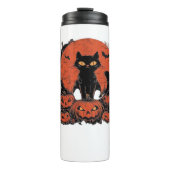Zwarte kat en pompoenen - Halloween T-shirt Art Cl Thermosbeker (Voorkant)