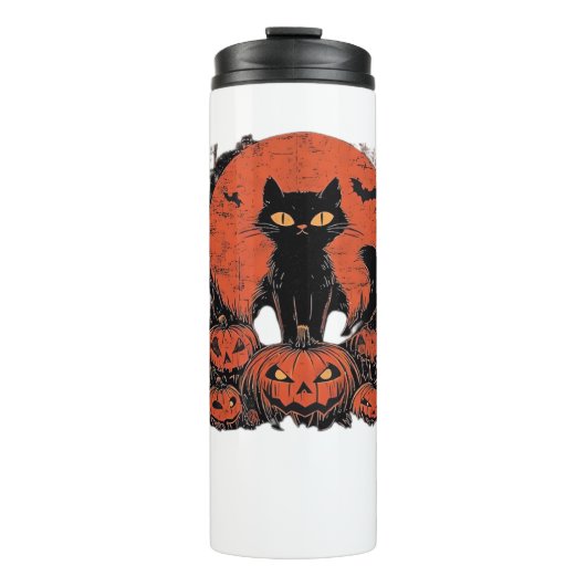 Zwarte kat en pompoenen - Halloween T-shirt Art Cl Thermosbeker (Voorkant)