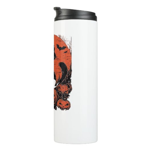Zwarte kat en pompoenen - Halloween T-shirt Art Cl Thermosbeker (Geroteerd rechts)