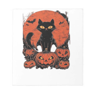 Zwarte Kat en Pompoenen � Halloween T-Shirt Kunst Notitieblok