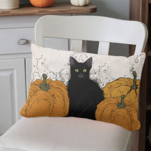 Zwarte Kat en Pompoenen Herfst Kussen