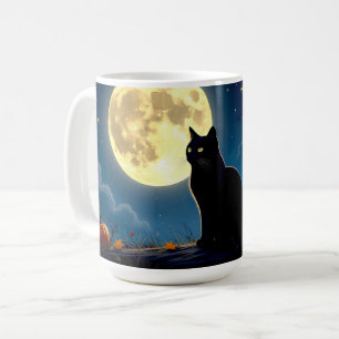 Zwarte kat en pompoenen koffiemok