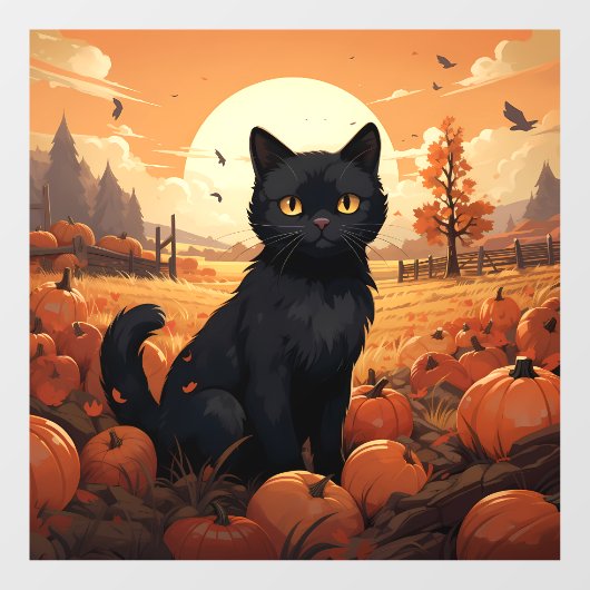 Zwarte kat en pompoenen raamsticker (Vel)