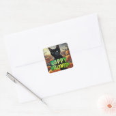 Zwarte kat en pompoenen vierkante sticker (Envelop)