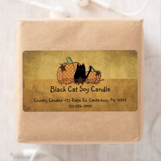 Zwarte kat- en pompoenlabel etiket (Insitu)