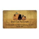 Zwarte kat- en pompoenlabel etiket (Voorkant)