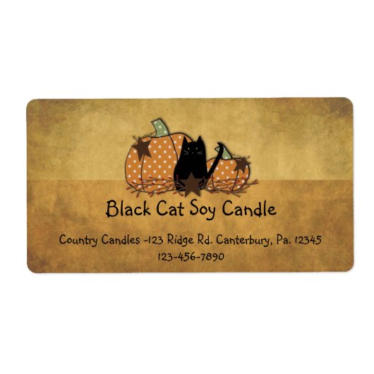 Zwarte kat- en pompoenlabel etiket (Voorkant)