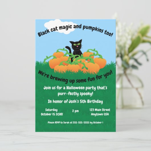 Zwarte Kat en Pompoenval Kaart (Staand voorkant)