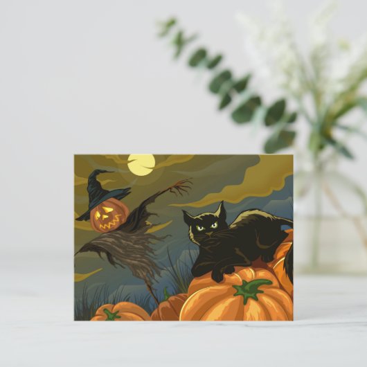 Zwarte kat- en pompoenzwijn briefkaart (Staand voorkant)