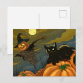 Zwarte kat- en pompoenzwijn briefkaart (Voorkant / Achterkant)