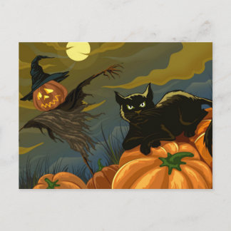 Zwarte kat- en pompoenzwijn briefkaart