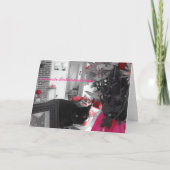 Zwarte kat en rode bloemen Moederdag Kaart (Achterkant)