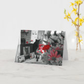 Zwarte kat en rode bloemen Moederdag Kaart (Gele Bloem)