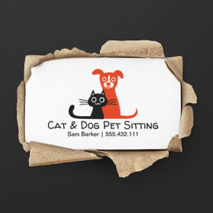 Zwarte kat en rode hond op het eten Pet Care Visitekaartje