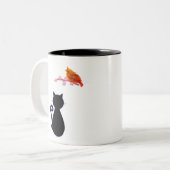 Zwarte kat en rode vogel tweekleurige koffiemok (Voorkant links)