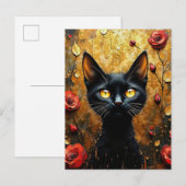 Zwarte Kat en Rozen Briefkaart (Voorkant / Achterkant)