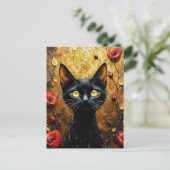 Zwarte Kat en Rozen Briefkaart (Staand voorkant)