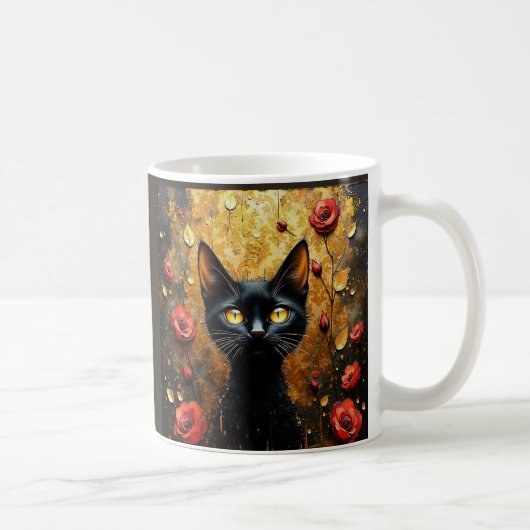 Zwarte Kat en Rozen Koffiemok (Rechts)