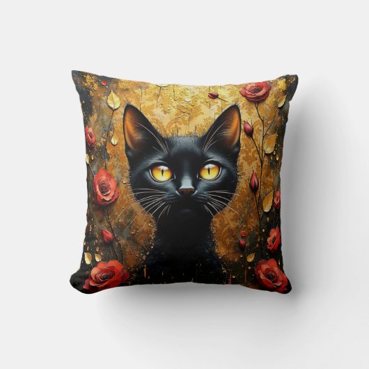 Zwarte Kat en Rozen Kussen (Voorkant)