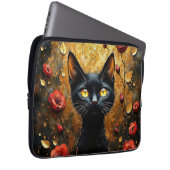 Zwarte Kat en Rozen Laptop Sleeve (Voorkant Rechts)