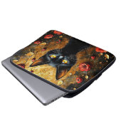 Zwarte Kat en Rozen Laptop Sleeve (Voorkant onderkant)