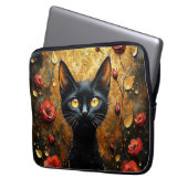 Zwarte Kat en Rozen Laptop Sleeve (Voorkant Links)