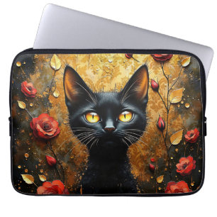 Zwarte Kat en Rozen Laptop Sleeve