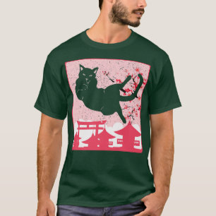 Zwarte kat en sakura Anime T-shirt