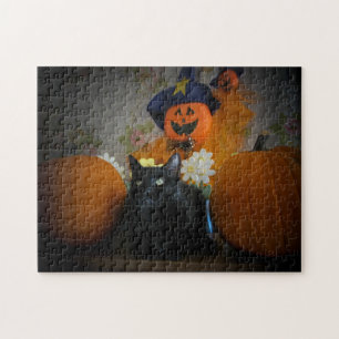 Zwarte kat en scarecrow of maak je eigen. legpuzzel