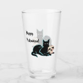 Zwarte Kat en Schedel Halloween Glas (Voorkant)
