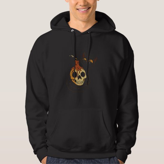 Zwarte kat en schedel in  stijl hoodie (Voorkant)