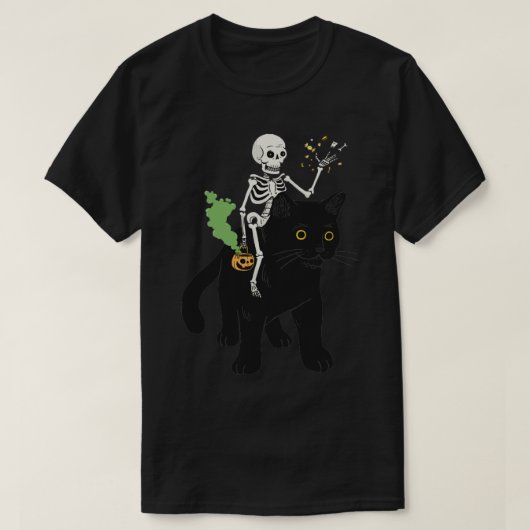 Zwarte kat en schedel t-shirt (Design voorkant)