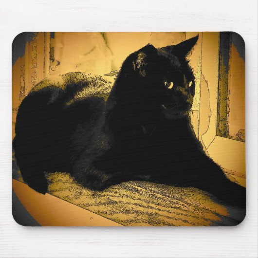 Zwarte kat en Sinaasappel Muismat (Voorkant)