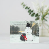 Zwarte Kat en Sneeuwman Briefkaart (Staand voorkant)