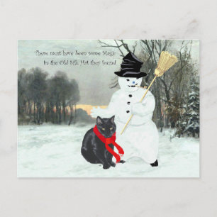 Zwarte Kat en Sneeuwman Briefkaart