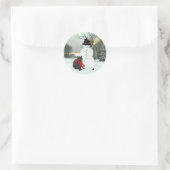 Zwarte Kat en Sneeuwman Ronde Sticker (Tas)